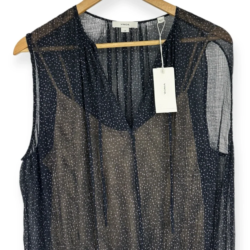 VINCE Starry Dot Dress NWT‎ size L Whimsigoth Sheer Tiered Mini Dress Fairy